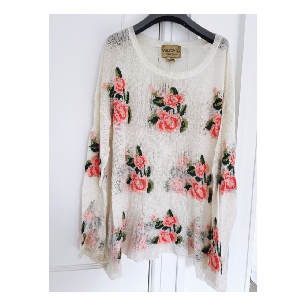 Wildfox white label white rose printed sheer sweater. Size small.